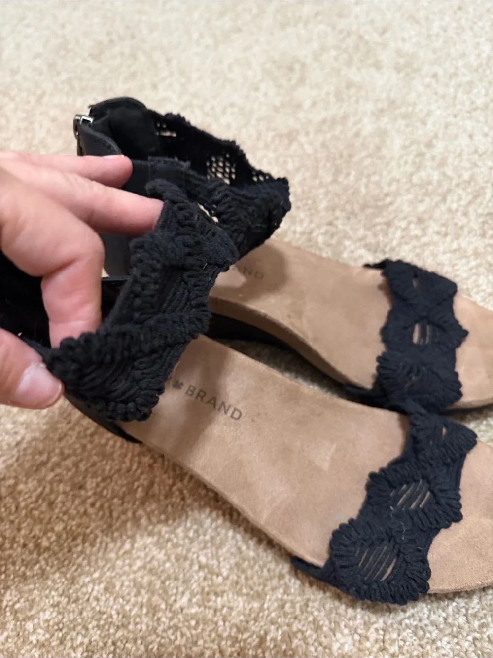 Lucky Brand Black Crochet Ankle Strap Heels - Picture 3 of 5